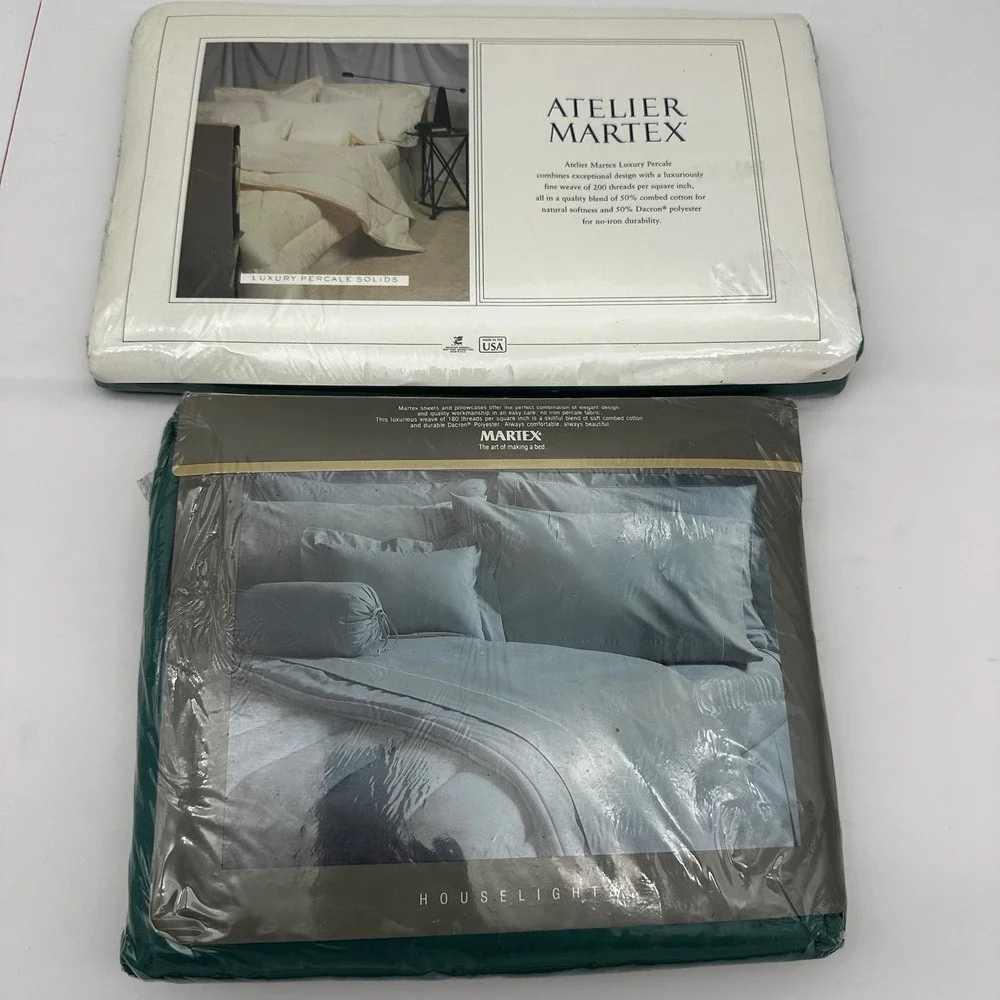 Vintage Martex Luxury Percale Fitted & Flat Sheet Queen - Blue Green NEW
